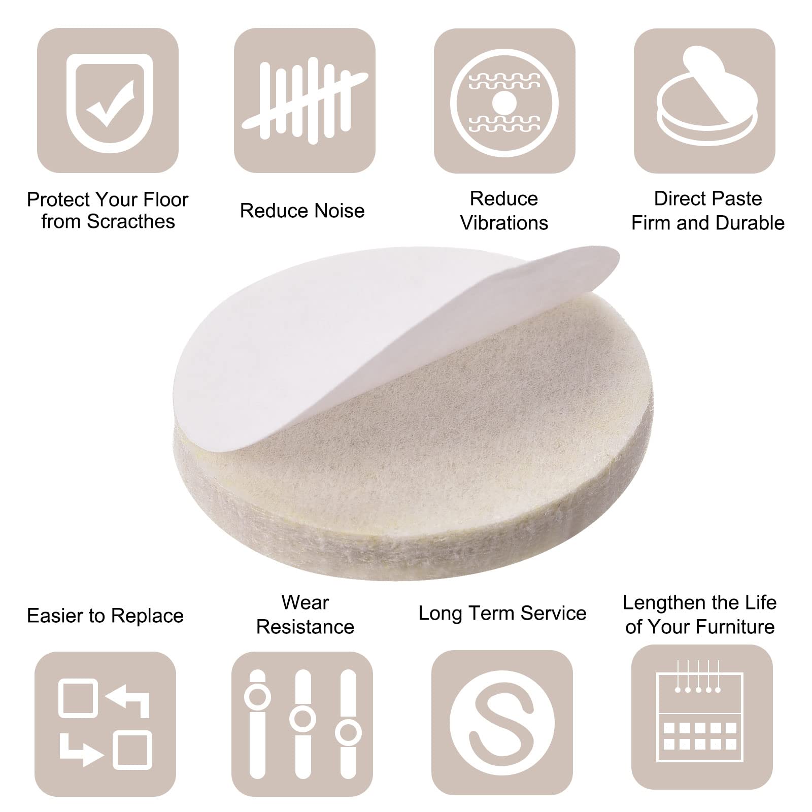 uxcell 30mm Self-Adhesive Felt Furniture Pads - Non-Slip, Anti-Scratch Round Felt Protectors for Cabinets, Chairs & Floors (30-Pack, Beige) - Perfect for Hardwood Protection & Noise Reduction