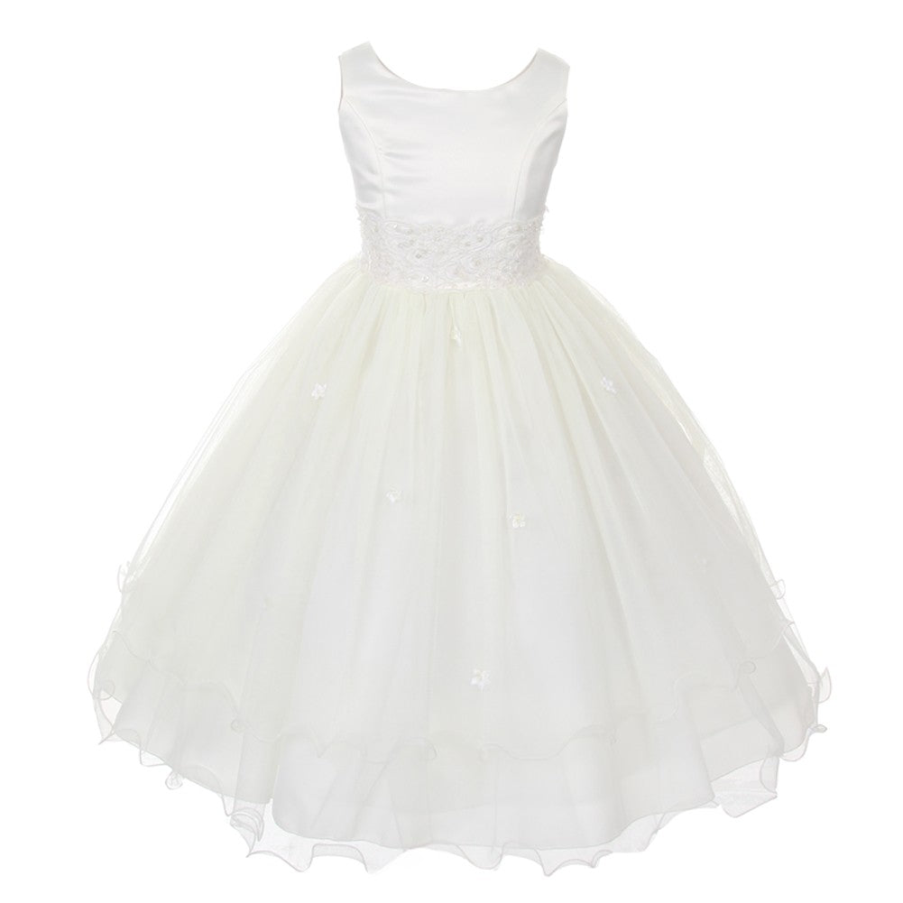 Ivory Satin Lace Beaded Communion Dress for Girls Size 8-16 - Perfect for First Holy Communion, Baptism & Special Occasions