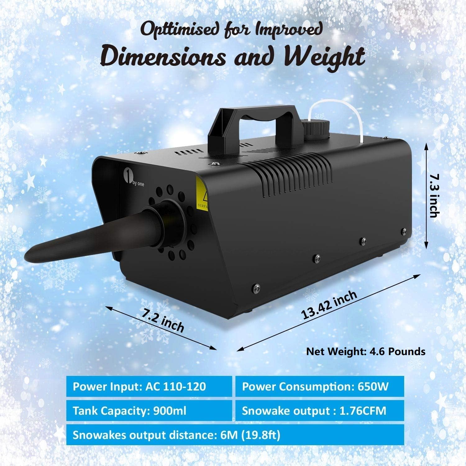 1byone 650W Snow Machine with Wired Remote Control - Perfect for Kids, Christmas Parties, Winter Weddings & Holiday Decorations (Indoor/Outdoor Use)
