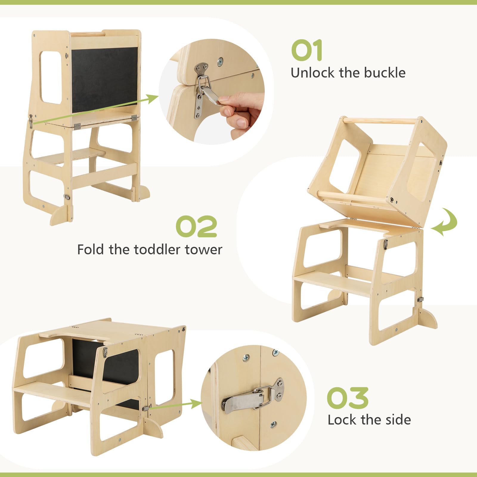 OLAKIDS 7-in-1 Foldable Wooden Pikler Montessori Climber Set for Toddlers - Adjustable Angle Ladder, Ramp, Slide & Toddler Tower - Indoor Jungle Gym Playset for Home Playrooms, Daycares & Montessori Classrooms