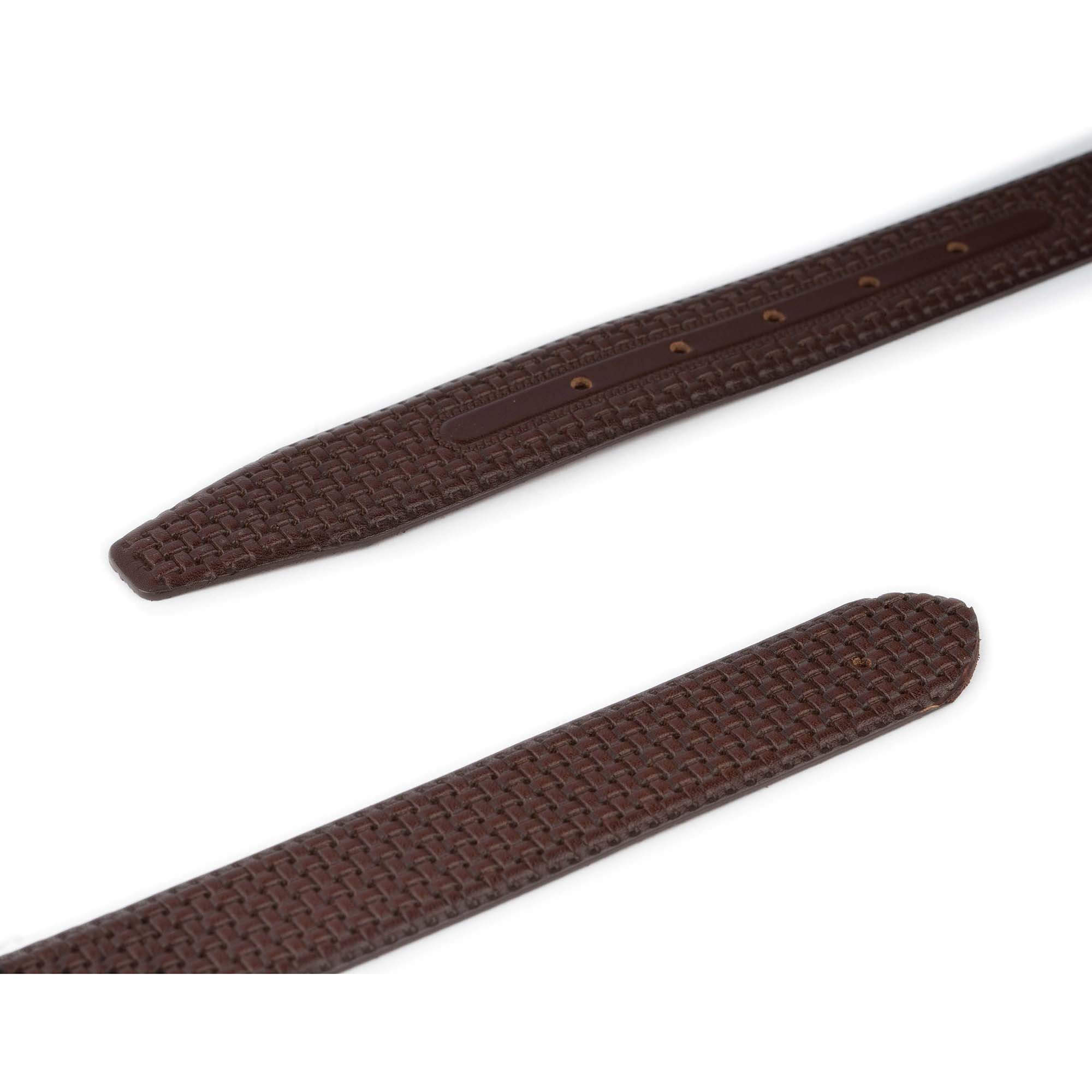Premium Men's Leather Belt Strap for Dunhill Buckles - Woven Embossed Dark Brown Genuine Leather - Perfect for Business, Casual & Formal Wear