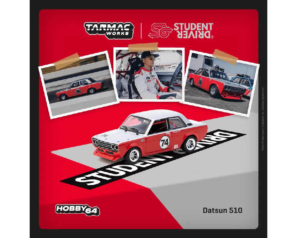 PREORDER Tarmac Works 1:64 Scale Student Driver Datsun 510 Trans Am B Sedan 2.5 Challenge 2023 Daniel Wu Diecast Model Car - Perfect for Collectors, Racing Enthusiasts & Display Cases