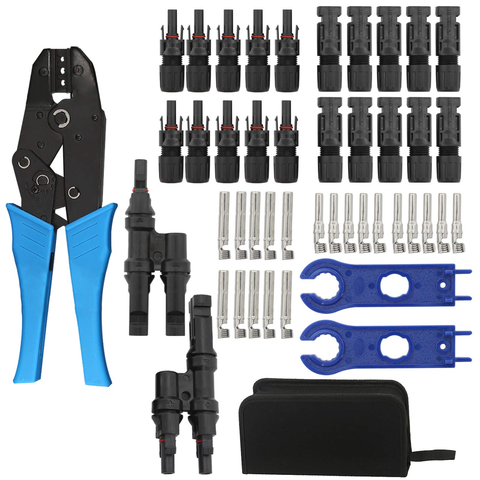 Solar Panel Installation Kit - 10 Pairs MC4 Connectors, 2 Adjustable Wrenches, Y Branch Connector & Crimping Tool for DIY Solar System Assembly (Home, RV, Boat & Off-Grid Power)