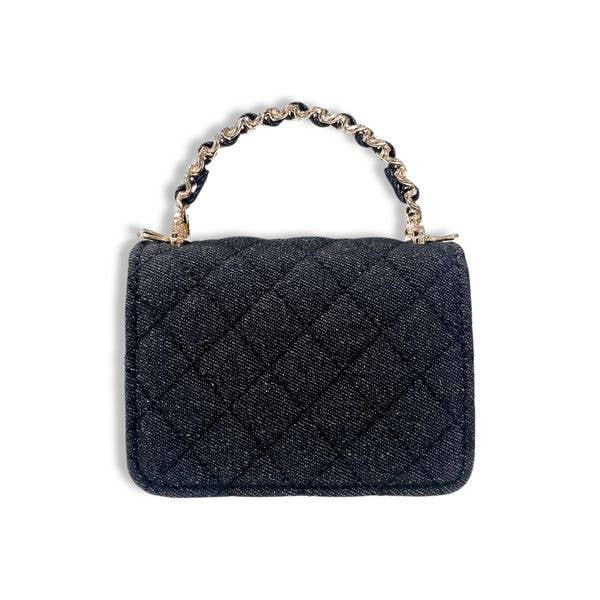 Sparkly Denim Quilted Crossbody Purse for Women - Stylish Black Evening Bag with Rhinestones, Perfect for Parties, Date Nights & Special Occasions
