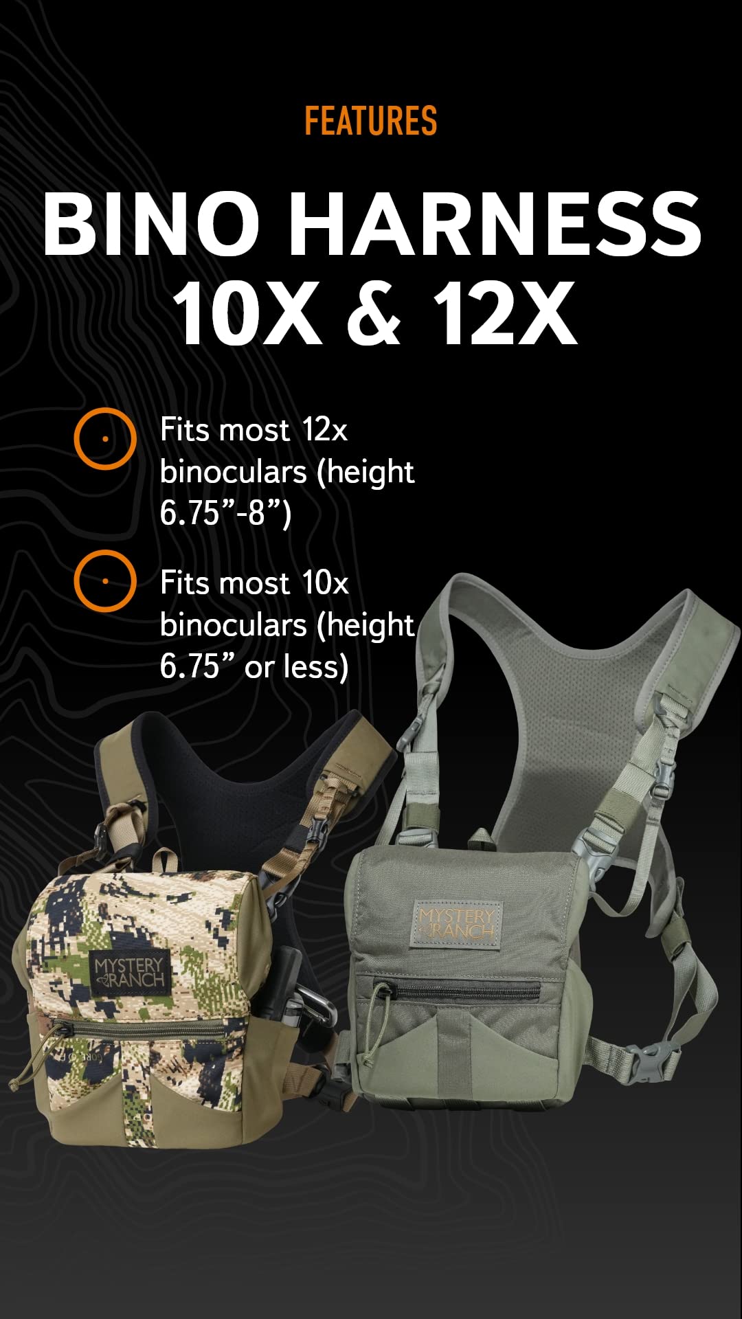 Mystery Ranch Bino Harness 10x - Binocular Chest Carrier for Hunting & Hiking - Durable Outdoor Gear for Bird Watching & Wildlife Observation