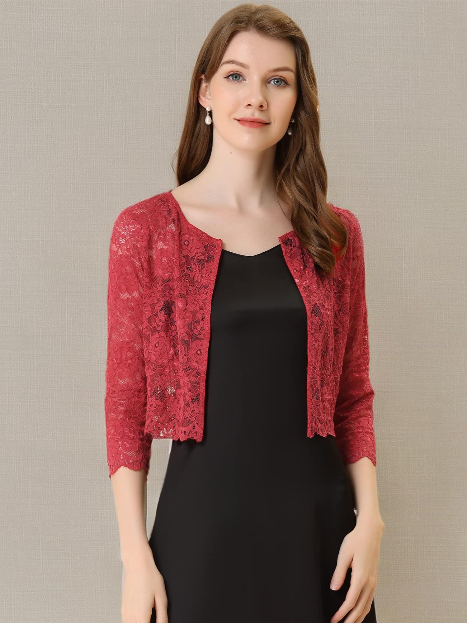 Allegra K Women's Lace Cardigan - Elegant Open Front Floral Sheer Cropped Bolero Shrug for Weddings, Parties & Date Nights