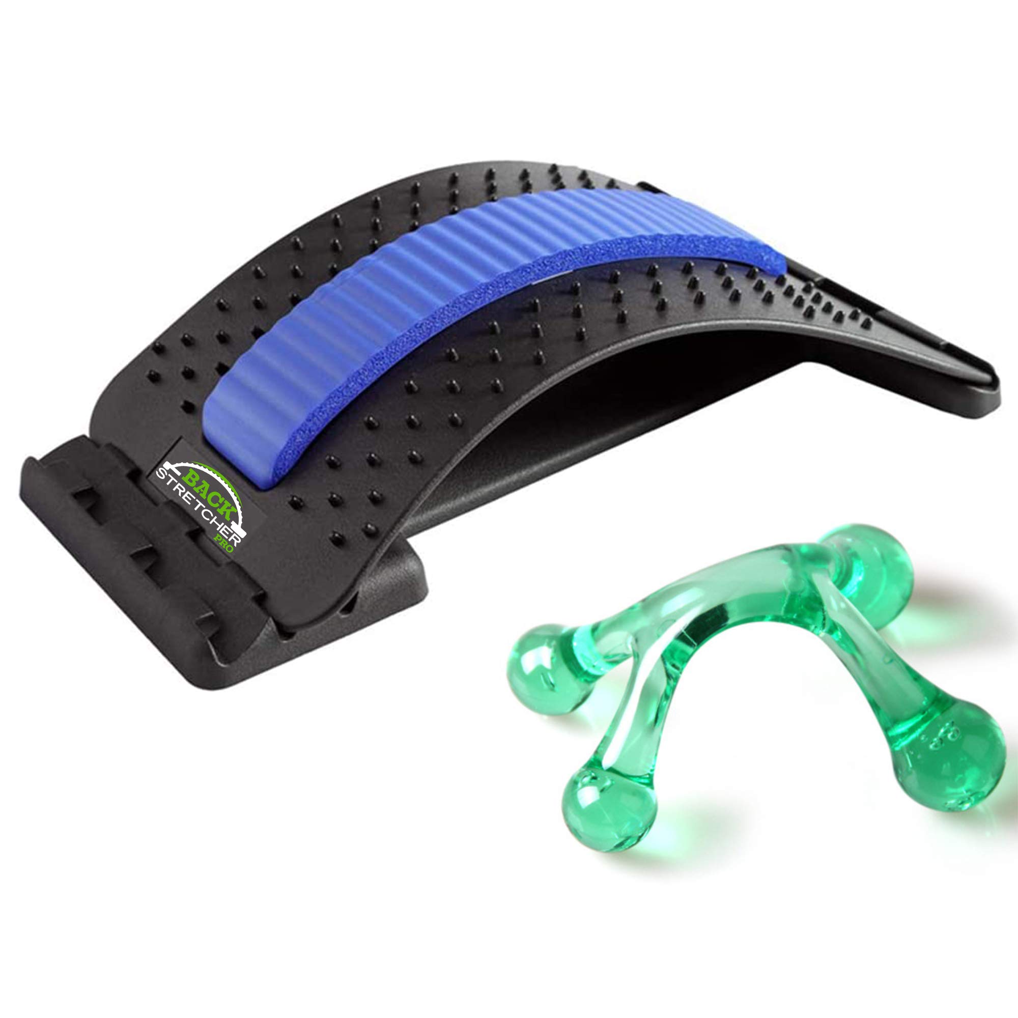 4-Level Adjustable Back Stretcher for Pain Relief - Sciatica, Spinal Curvature & Muscle Tension - Ergonomic Back Massager (Blue) - Perfect for Office, Home & Post-Workout Recovery