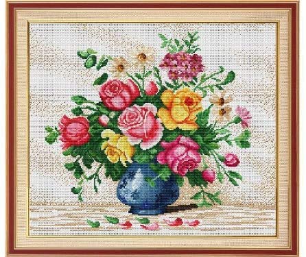Happy Forever 11CT Stamped Cross Stitch Kits for Beginners - DIY Preprinted Embroidery Kit with Flower Vase Design (H147 Lovely Vase, 21''x19'') - Perfect for Home Decor, Gift Giving & Relaxing Crafts