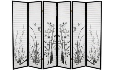 Black Bamboo Floral Room Divider Screen - Handmade Asian Style Partition for Bedroom, Living Room & Office Privacy | Foldable Decorative Room Separator