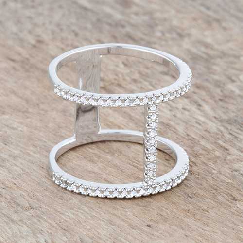 0.3ct CZ Rhodium Plated Open Contemporary Wide Ring for Women - Elegant Statement Jewelry for Parties, Weddings & Special Occasions