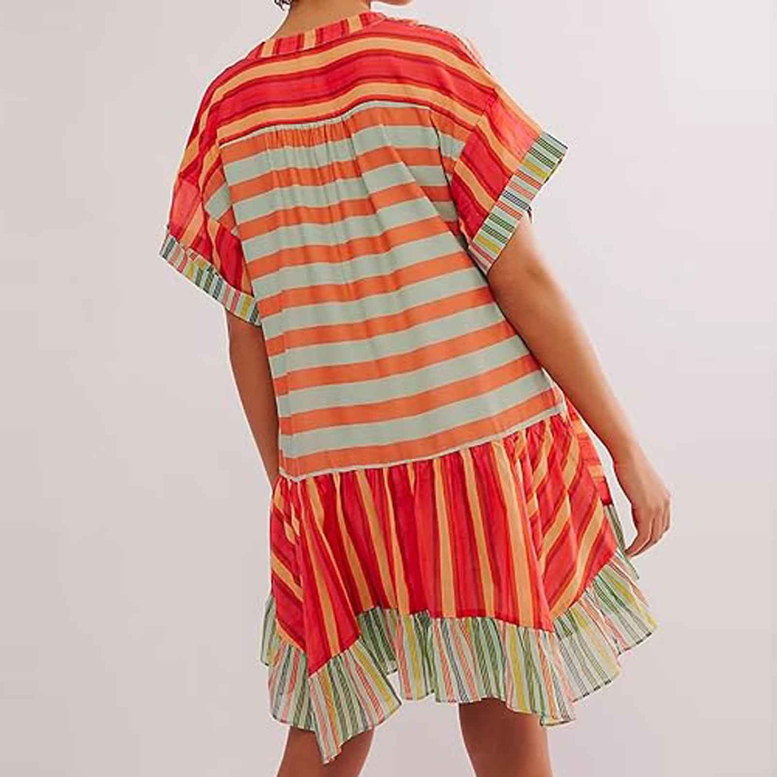 Boho Patchwork Floral Dresses for Women 2024 - Deep V Neck Ruffled Oversized Babydoll Sundress & Y2K Mini Dress | Perfect for Summer Beach Vacations, Music Festivals, and Casual Outings