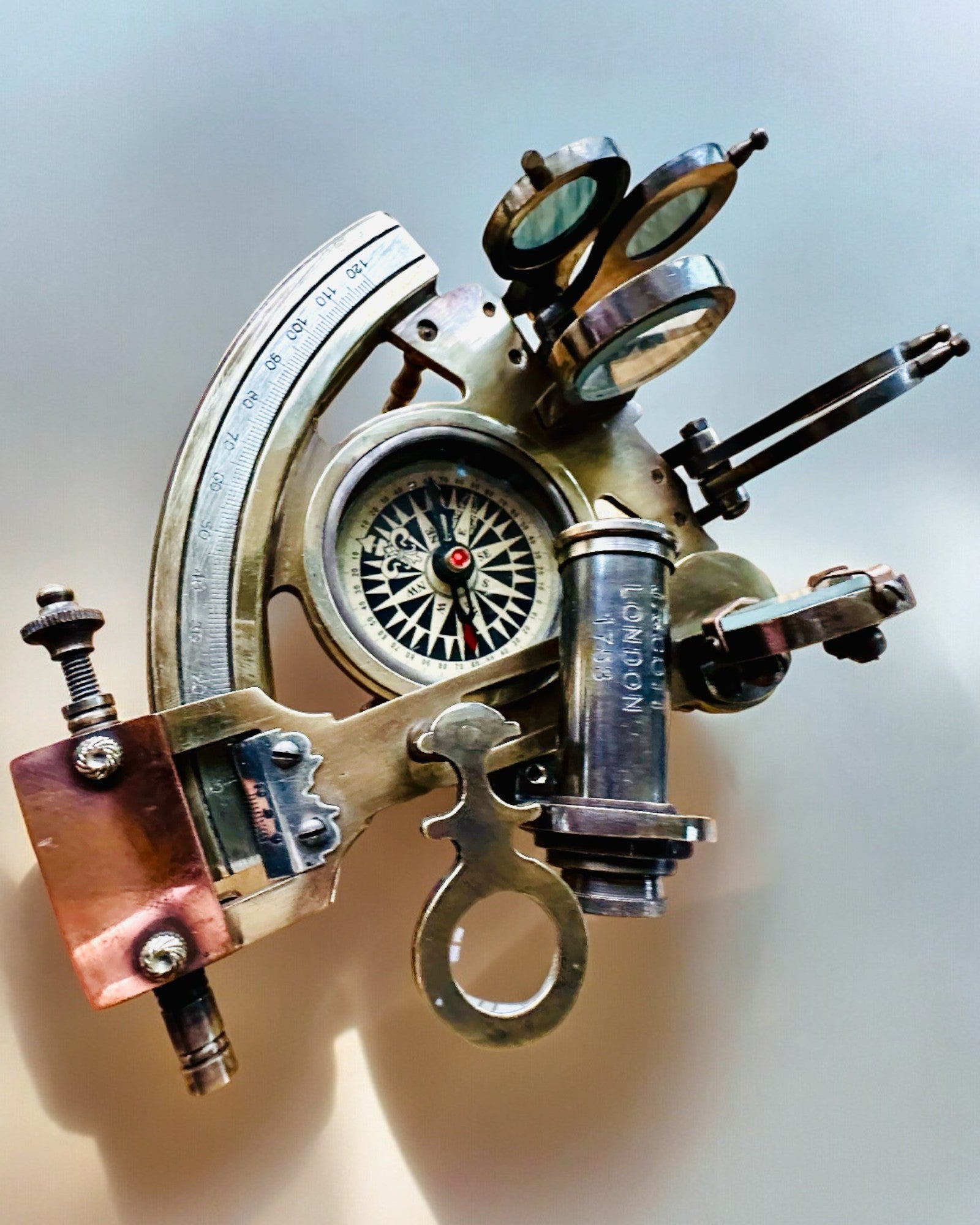 Premium Engraved Sextant with Antique Compass - Custom Name & Date - Perfect for Nautical Decor, Marine Navigation & Unique Gifts for Sailors