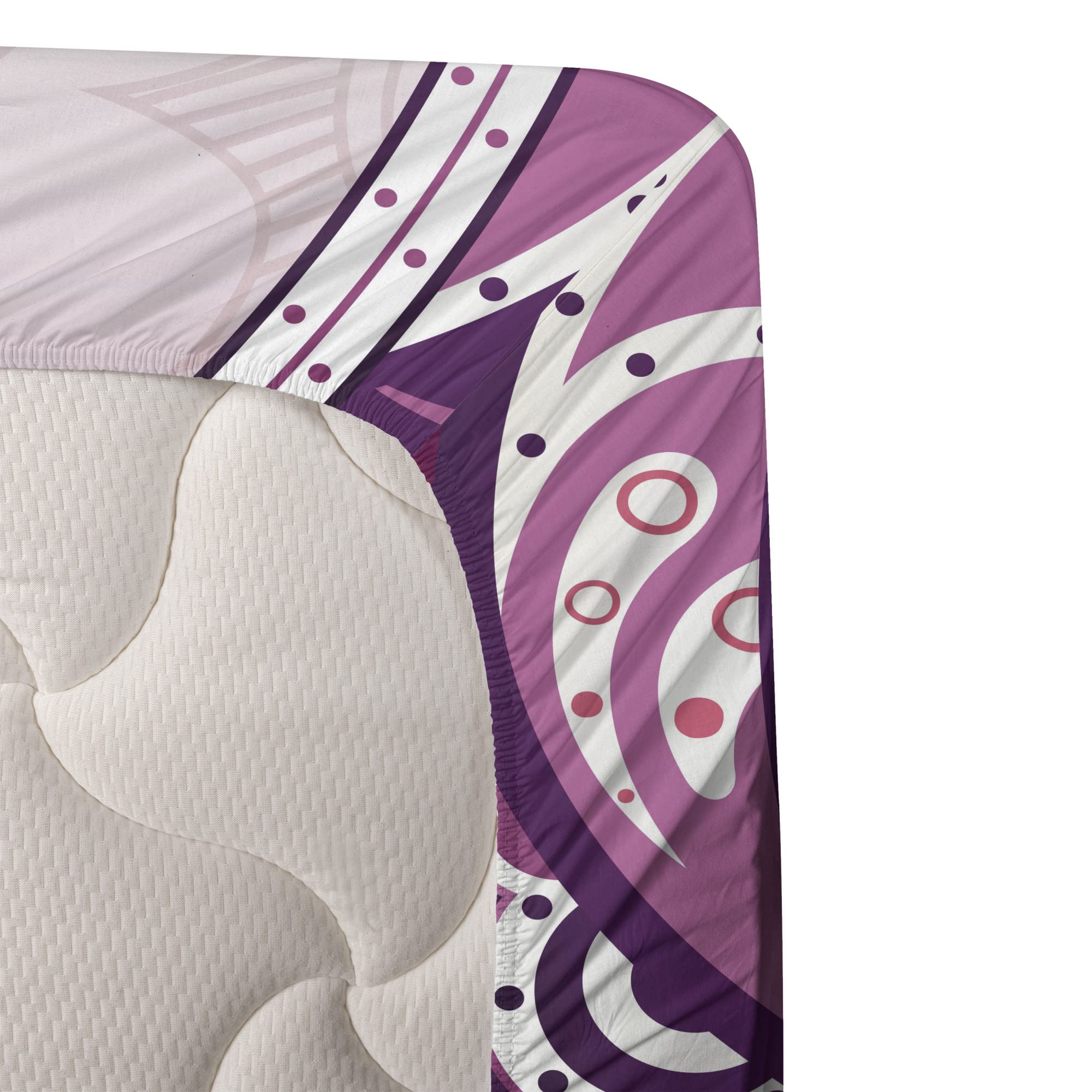 Ambesonne Floral King Sheet Set - 4 Piece Bedding with Swirled Petals Oriental Design, Fitted & Flat Sheets + Pillowcases - Pale Pink Fuchsia Plum - Perfect for Master Bedroom, Guest Room & Bohemian Home Decor