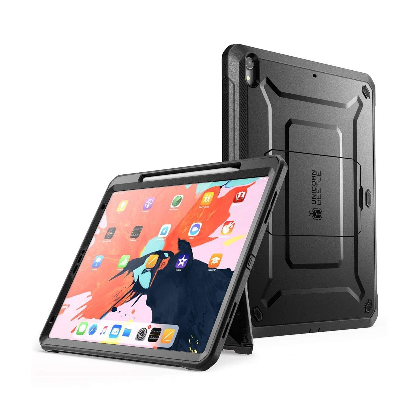 Apple iPad Pro 12.9 Inch 2018 Model Unicorn Beetle Pro Rugged Full Body Protective Case - Shockproof, Drop Proof & Apple Pencil Compatible (Black) - Perfect for Work, Travel & Outdoor Adventures