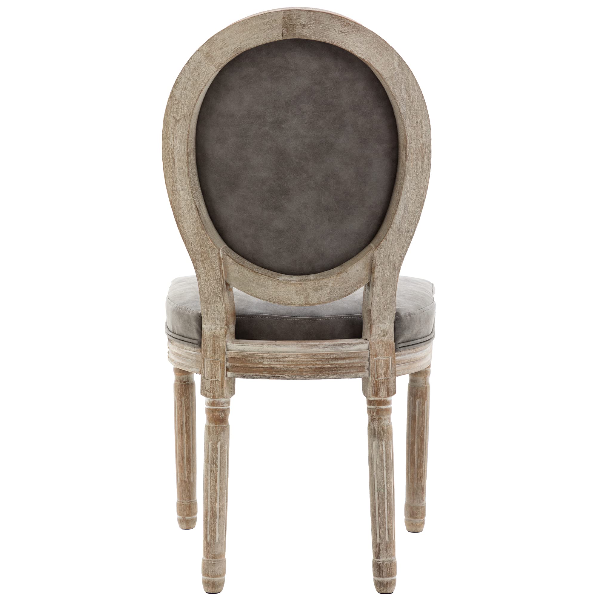 Farmhouse Leather Dining Chairs Set of 4 - French Country Round Back Bistro Chairs with Wooden Legs for Dining Room, Kitchen, Living Room & Restaurant Decor | Perfect for Rustic Home, Cafe and Wedding Venue Settings (Grey)