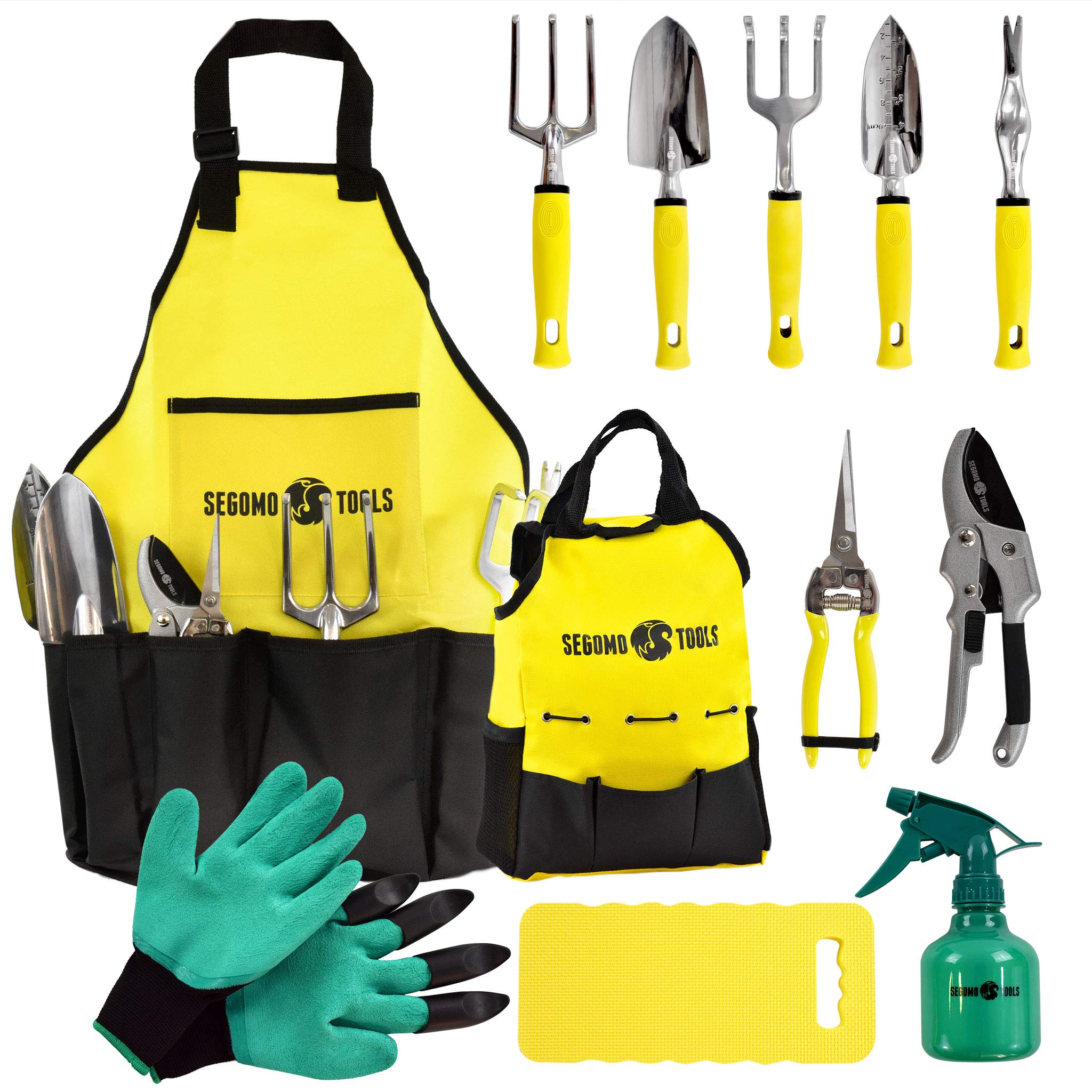 Segomo Tools 12-Piece Premium Garden Tool Set with Gloves, Kneeling Pad, Spray Bottle, Apron & Tote Bag | Complete Gardening Kit for Planting, Weeding & Landscaping | Ideal for Home Gardeners, Backyard Farming & Outdoor DIY Projects