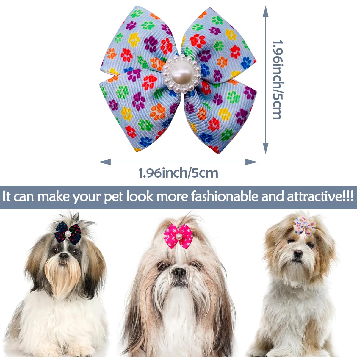 20pcs Dog Hair Bows with Alligator Clips - Small & Medium Pet Grooming Accessories for Dogs, Cats, Puppies & Yorkshire - Assorted Paw Bone Printed Bowknot Hair Clips - Perfect for Pet Shows, Grooming & Daily Styling