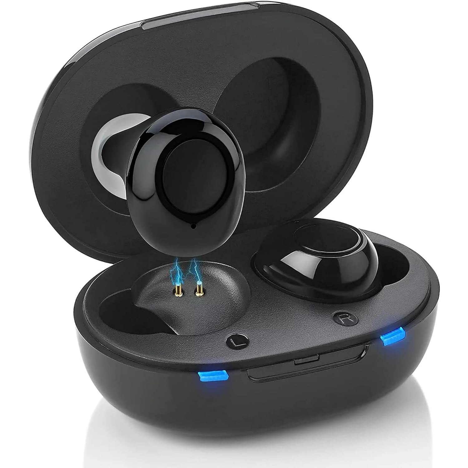 JINGHAO Rechargeable Hearing Amplifier - Wireless Personal Sound Enhancer with Portable Charging Case (Black) - Ideal for TV Watching, Conversation & Outdoor Activities