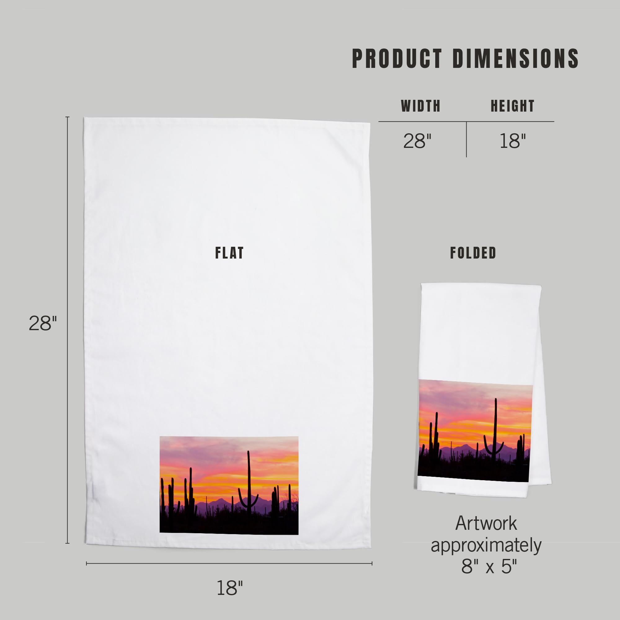 Lantern Press Sunset and Cactus Cotton Tea Towel - 100% Premium Cotton Decorative Hand Towel for Kitchen, Bathroom & Home Decor | Perfect for Dish Drying, Gift Giving and Southwestern Style Decor