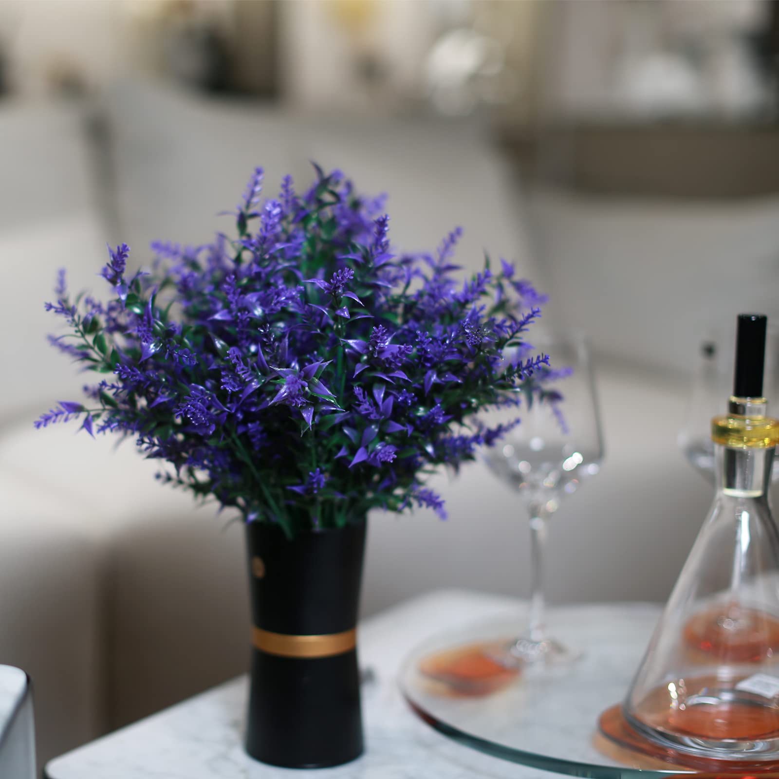 UV Resistant Artificial Lavender Flowers - Fake Outdoor Plants Plastic Shrubs for Hanging Flower Pots - Indoor/Outside Window Decorations (Purple) - Perfect for Home, Office, Garden & Wedding Decor