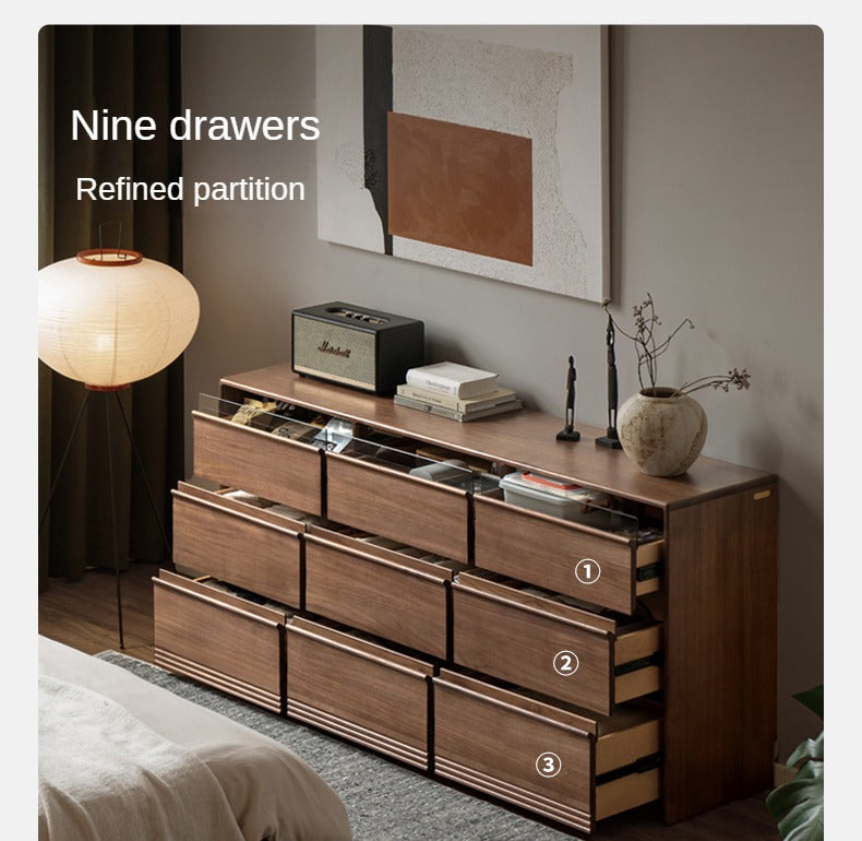 Premium Black Walnut Solid Wood Dresser with 6 Drawers - Handcrafted Wooden Storage Chest for Bedroom, Living Room & Office Organization