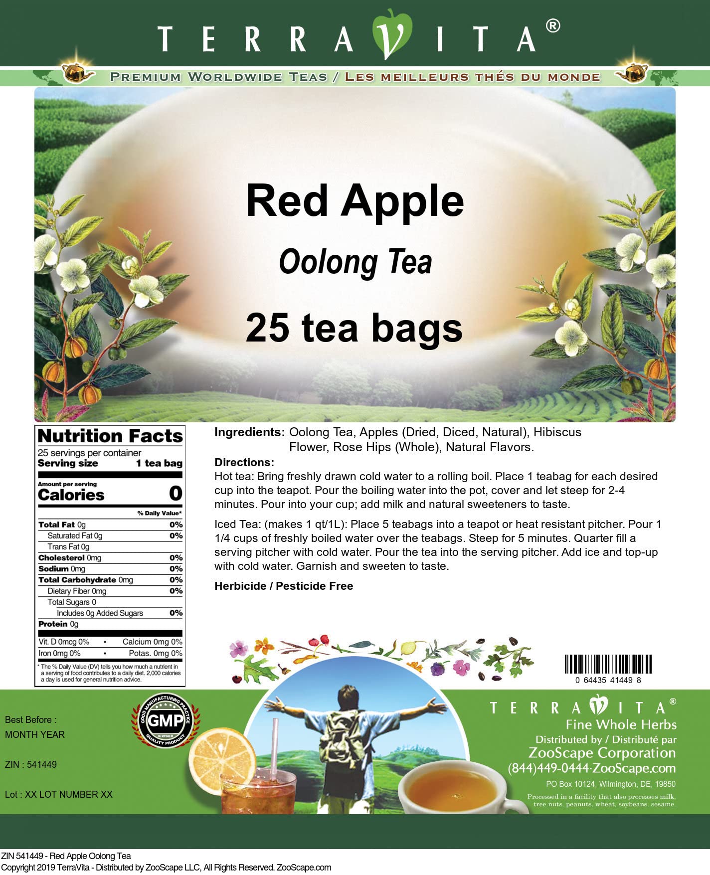 Premium Red Apple Oolong Tea Bags - 25 Count | Natural Apple Flavor | USDA Organic Certified | Perfect for Afternoon Tea & Relaxation Moments