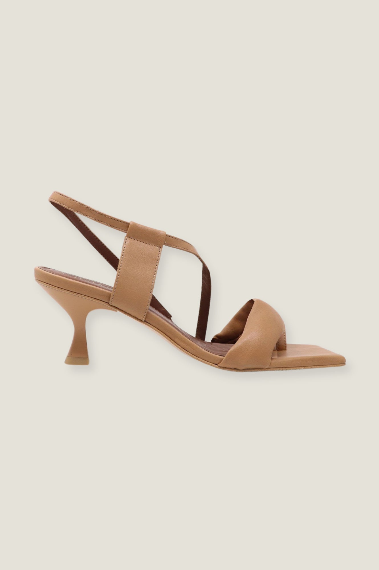 Women's Asymmetric Leather Sandals in Camel Color - Comfortable Boho Chic Slide Sandals for Summer Beach, Vacation and Casual Outfits