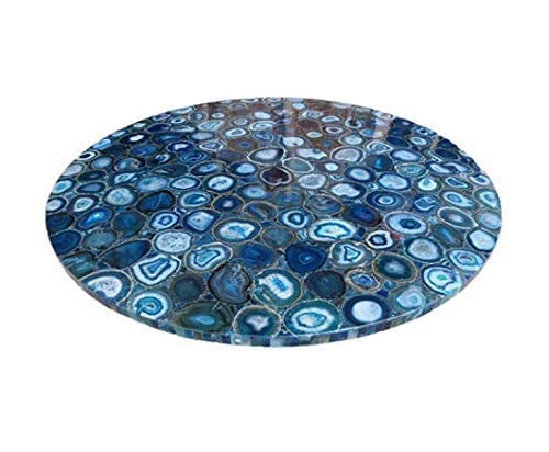 Blue Agate Stone Round Table Top - Natural Stone Dining Table, Coffee Table & Conference Table Top for Living Room, Hallway & Office - Unique Home Decor & Family Heirloom Piece for Elegant Gatherings & Conversations