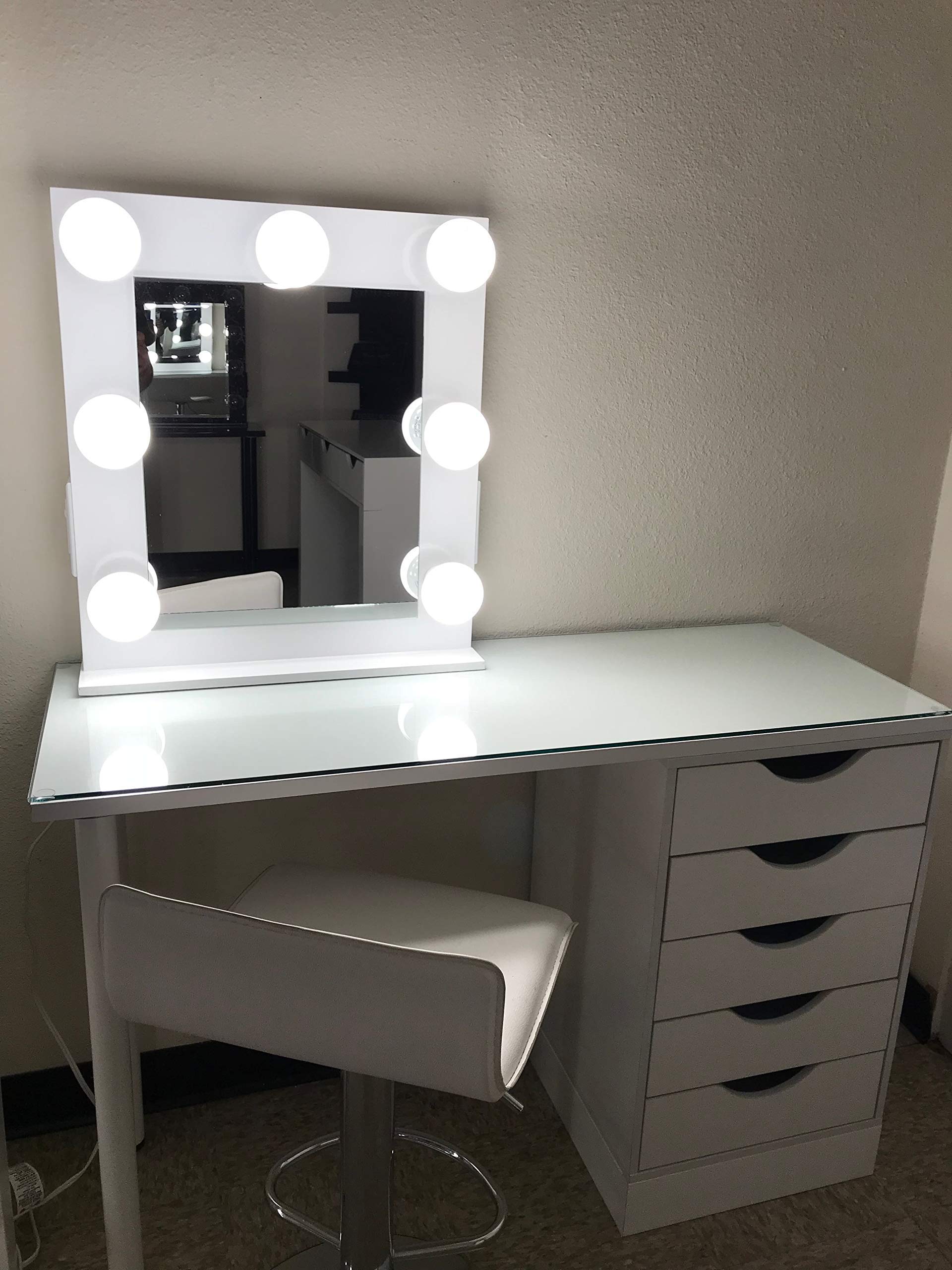 Hollywood Style LED Lighted Vanity Mirror with Dimmer - Freestanding Tabletop Makeup Mirror with Outlet Included - Perfect for Dressing Room, Bathroom, and Professional Makeup Artists