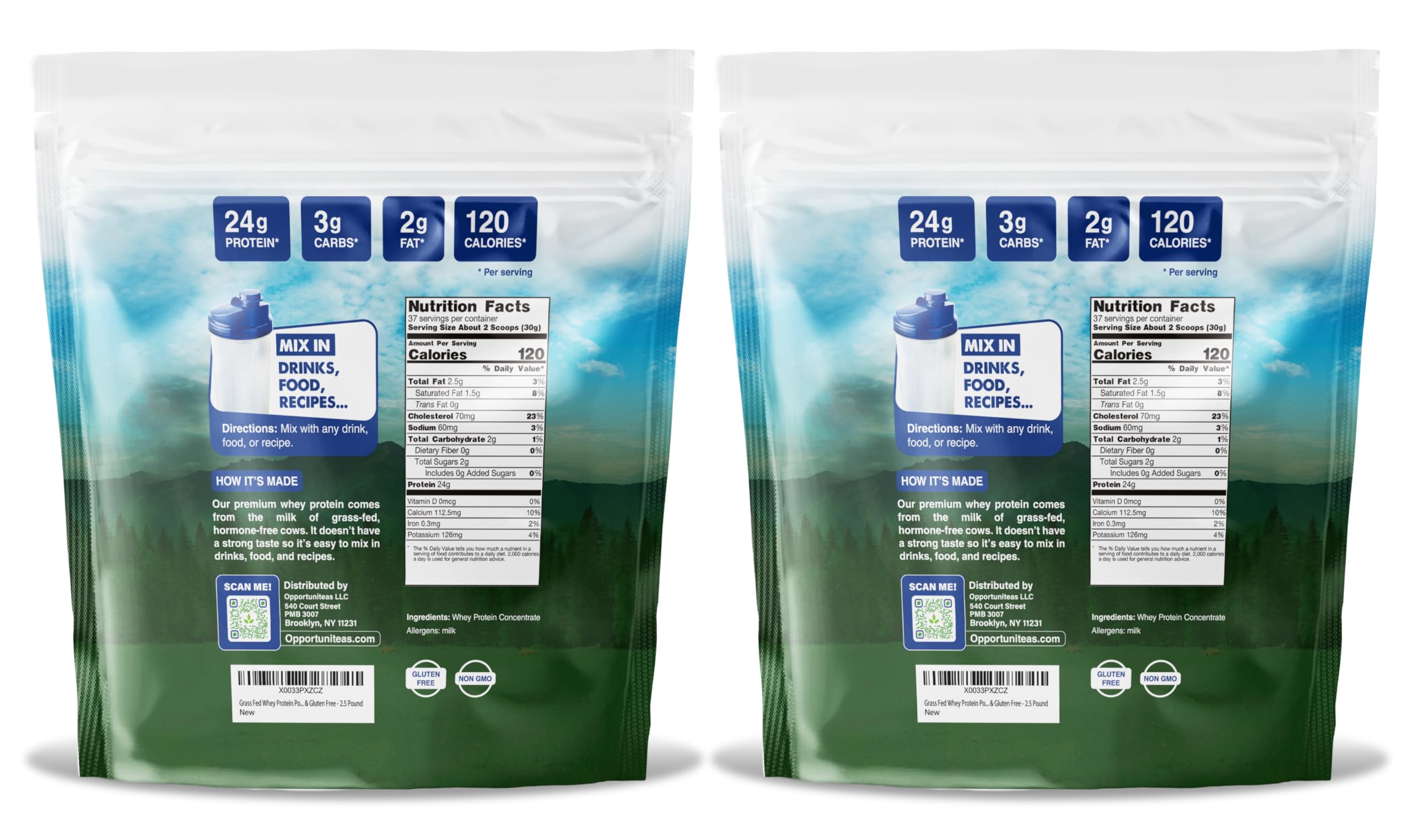 Grass Fed Whey Protein Powder Concentrate - Unflavored & Unsweetened Pure Protein Supplement for Smoothies, Shakes & Baking | Non-GMO, Hormone & Gluten Free | 5lb Bulk Size | Post-Workout Recovery & Healthy Meal Replacement