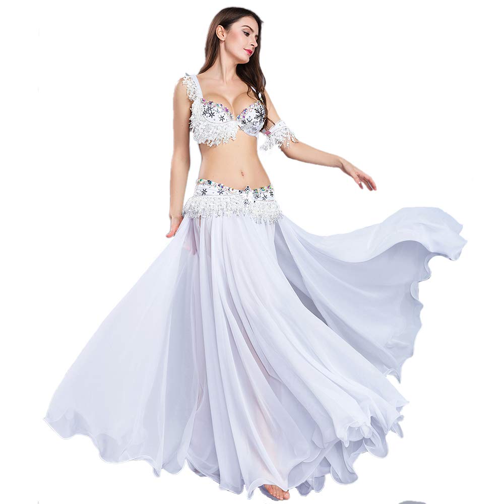 Royal Smeela Women's Belly Dance Costume Set - Chiffon Skirt, Bra & Belt - Professional Bellydancer Outfit for Performances, Halloween, Carnival & Dance Parties