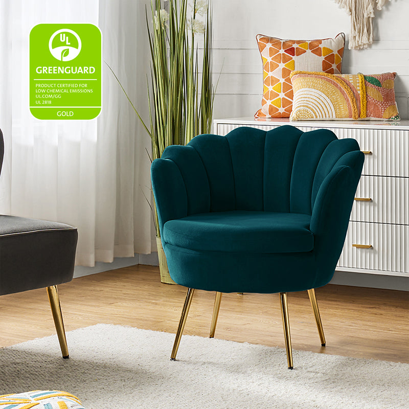 Evelia Velvet Scalloped Barrel Chair - Luxurious Velvet Accent Chair with Curved Back for Living Room, Bedroom & Office - Perfect for Reading Nook, Lounge Area or Home Decor