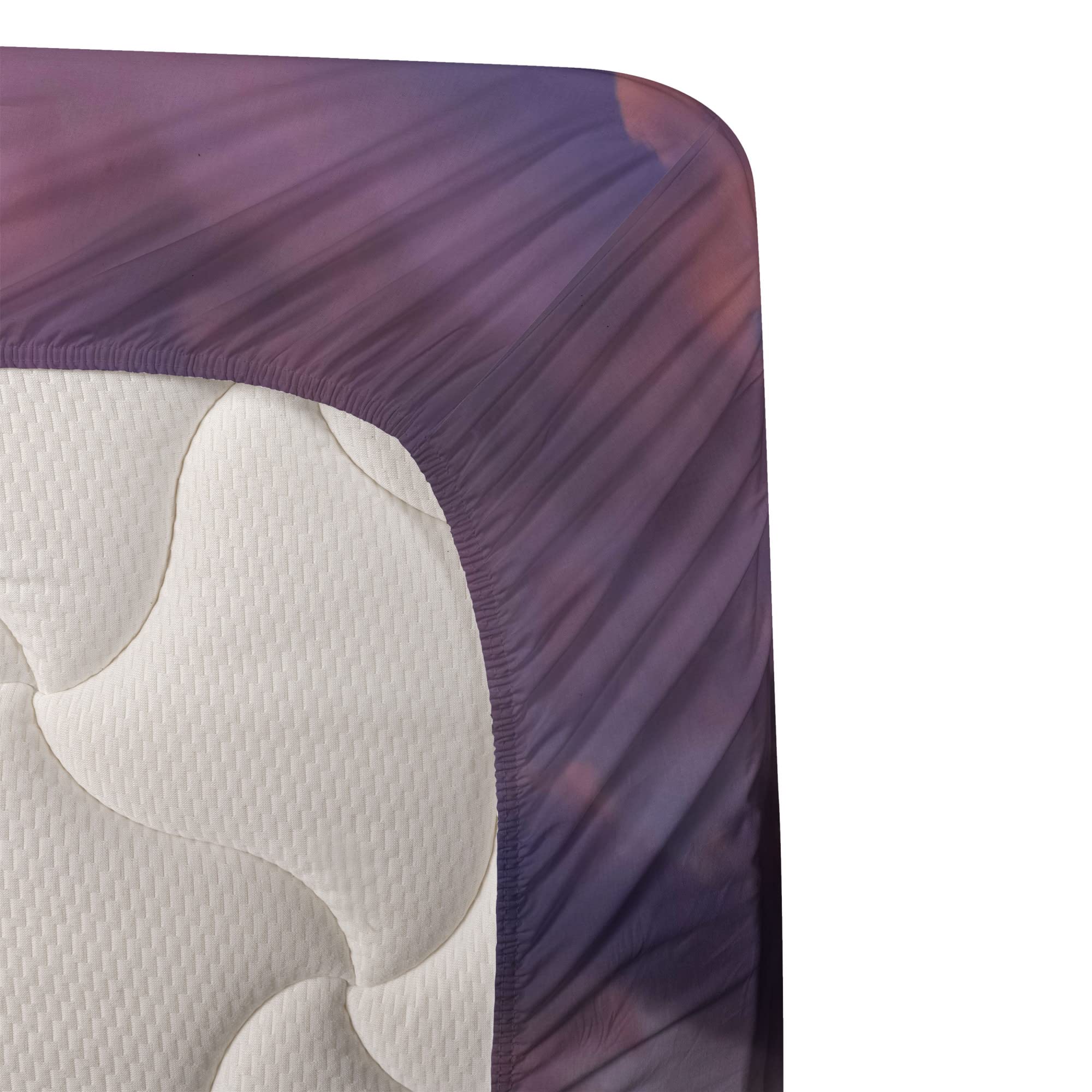 Ambesonne Tropical Beach Sunset King Sheet Set - 4 Piece Bedding with Fitted Sheet, Flat Sheet & Pillowcases - Mauve Salmon Lilac Island Landscape Design - Perfect for Coastal Themed Bedrooms & Vacation Home Decor