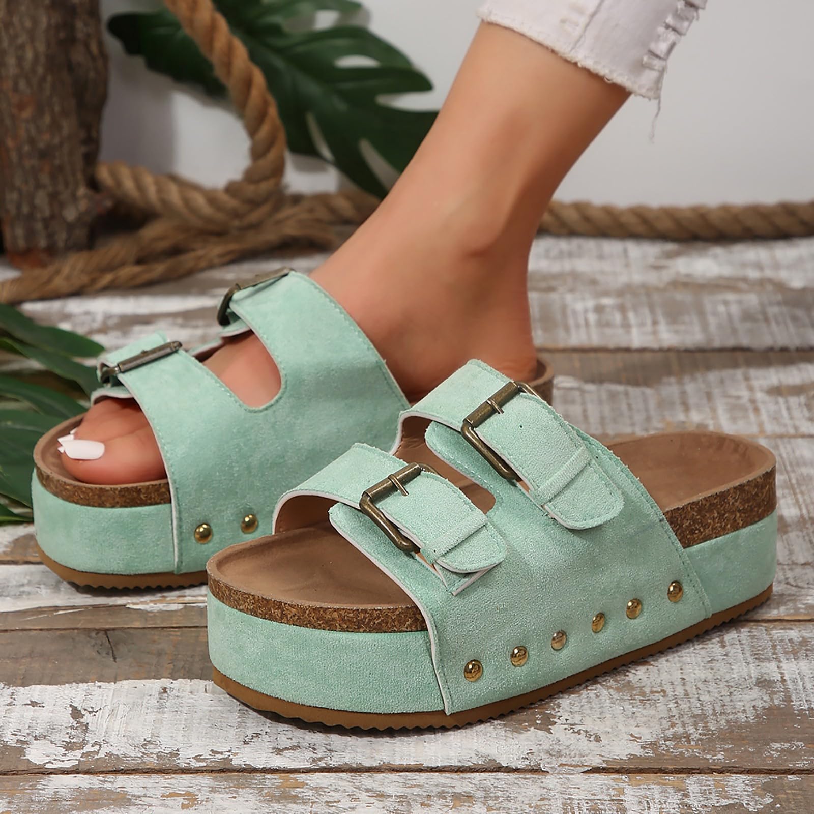 Women's Leather Wedge Sandals with Open Toe & Foam Insole - Comfortable Platform Sandals with Adjustable Straps - Lightweight Summer Footwear for Casual Outings, Beach Trips, and Date Nights