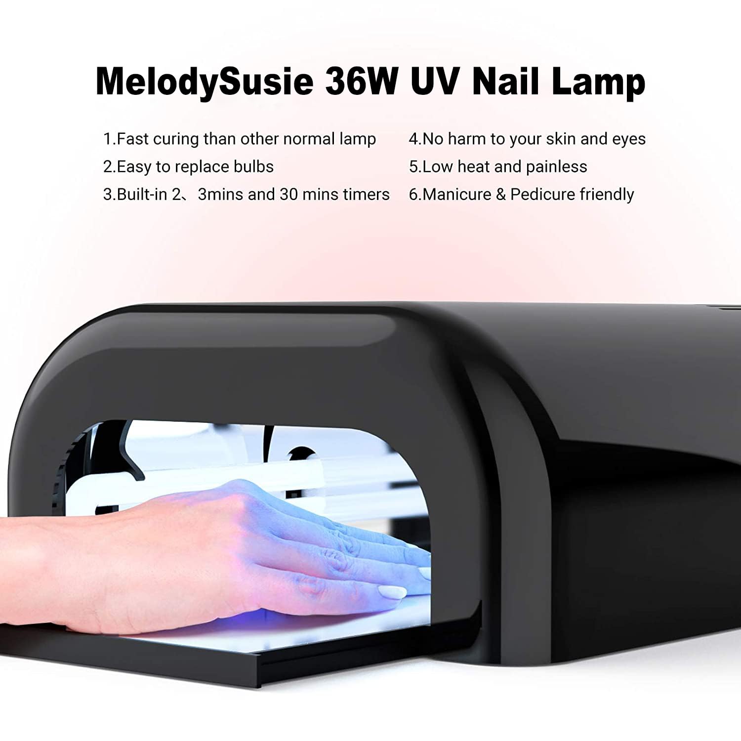 MelodySusie 36W Professional UV LED Nail Lamp for Gel Polish & Resin Curing - 3 Timer Settings, Sliding Tray - Perfect for Manicure, Pedicure & DIY Nail Art at Home or Salon (Black)