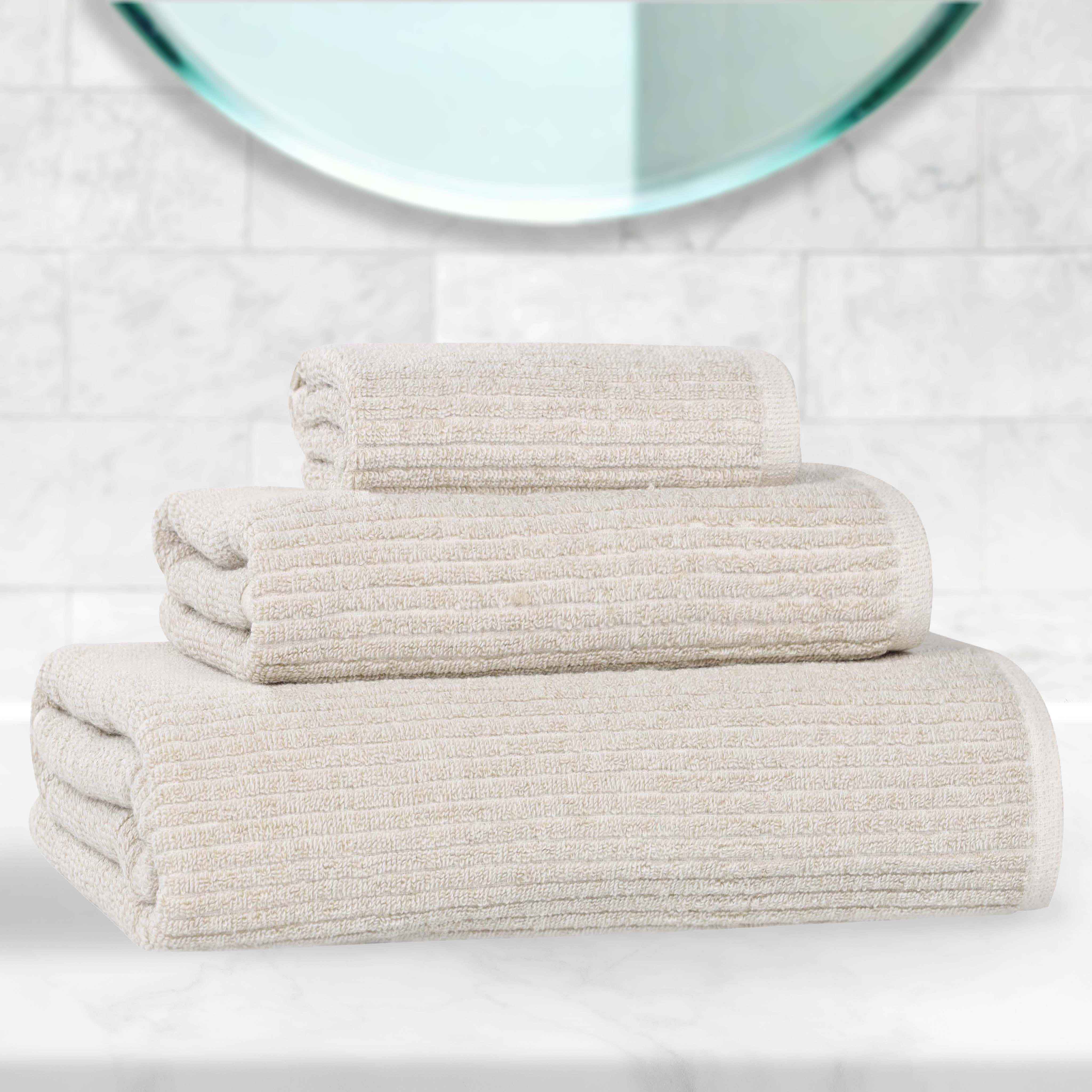 Premium 3-Piece Cotton Blend Ribbed Towel Set - Soft, Absorbent & Quick-Drying Bath Towels for Spa, Gym & Luxury Home Use