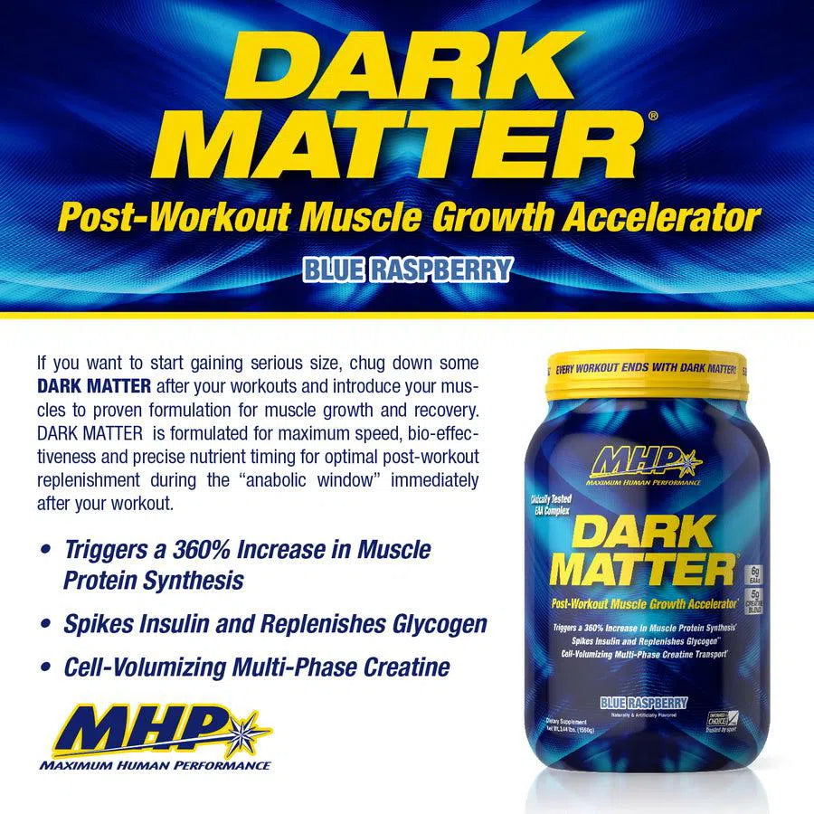 MHP Dark Matter Blue Raspberry Pre-Workout Supplement - Energy Booster for Gym & Fitness | 666222011462 | Ideal for Intense Workouts & Bodybuilding