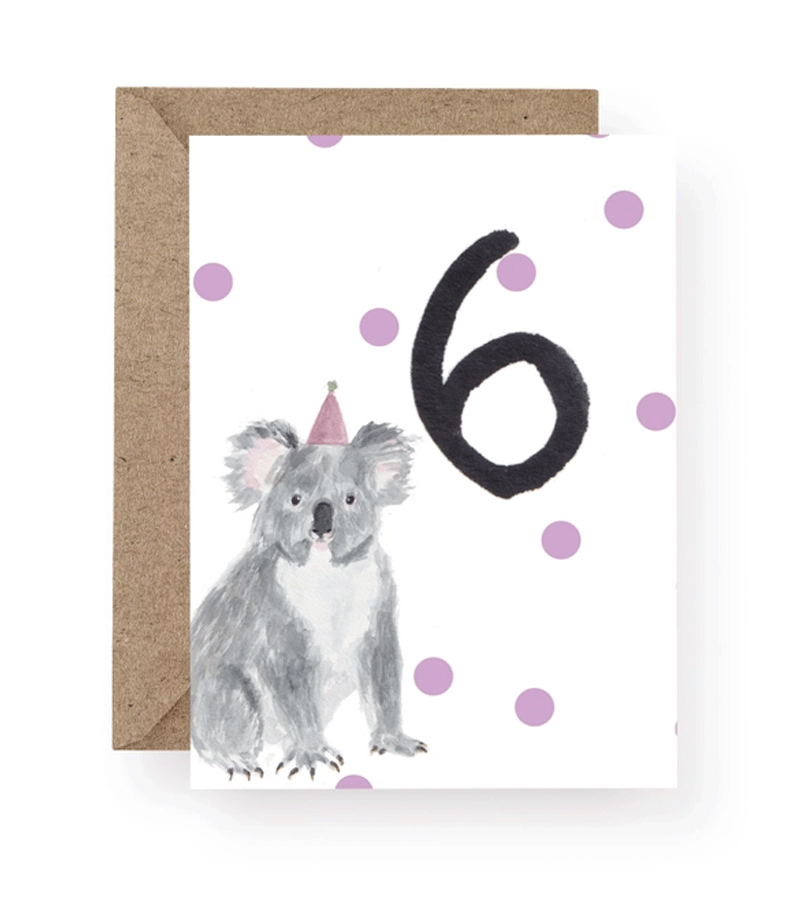 Adorable Koala Birthday Card for 6 Year Olds - Western Sketch Style | Perfect for Kids' Parties & Animal Lover Gifts