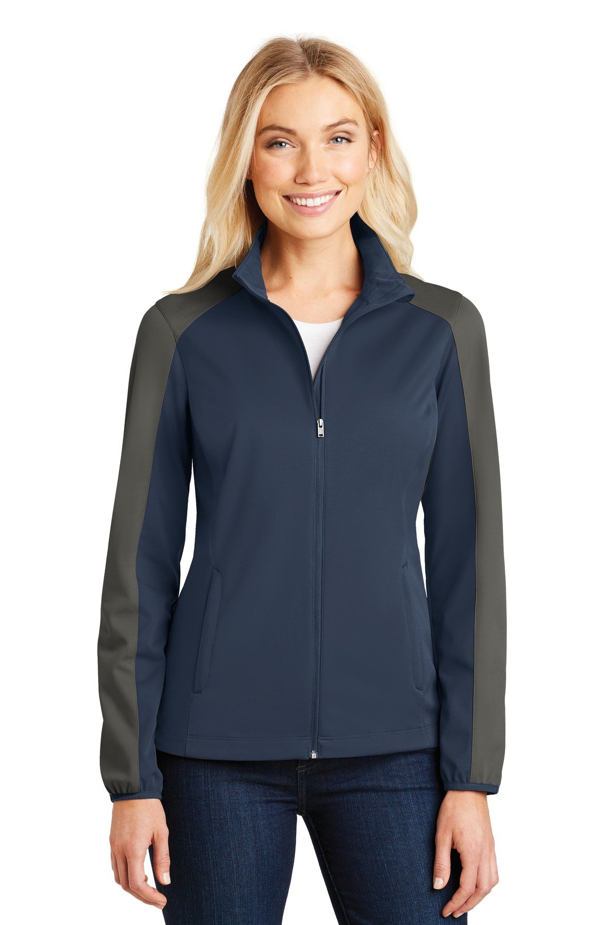 Port Authority Women's Active Colorblock Soft Shell Jacket L718 - Waterproof Windbreaker for Outdoor Activities, Hiking & Workwear - Dress Blue