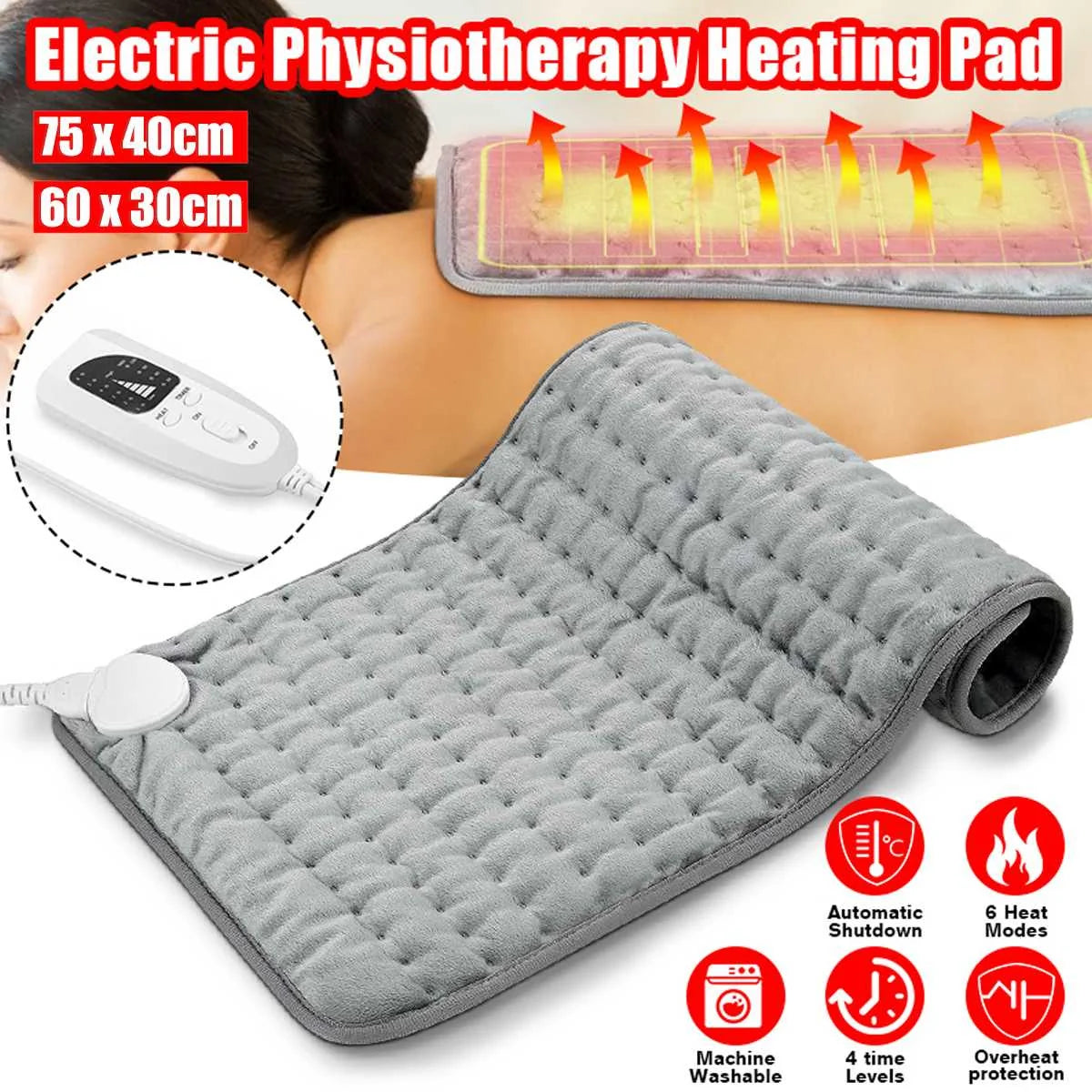 Electric Heating Pad for Back Pain Relief - Fast Heating & Adjustable Temperature - Perfect for Home, Office & Travel Use