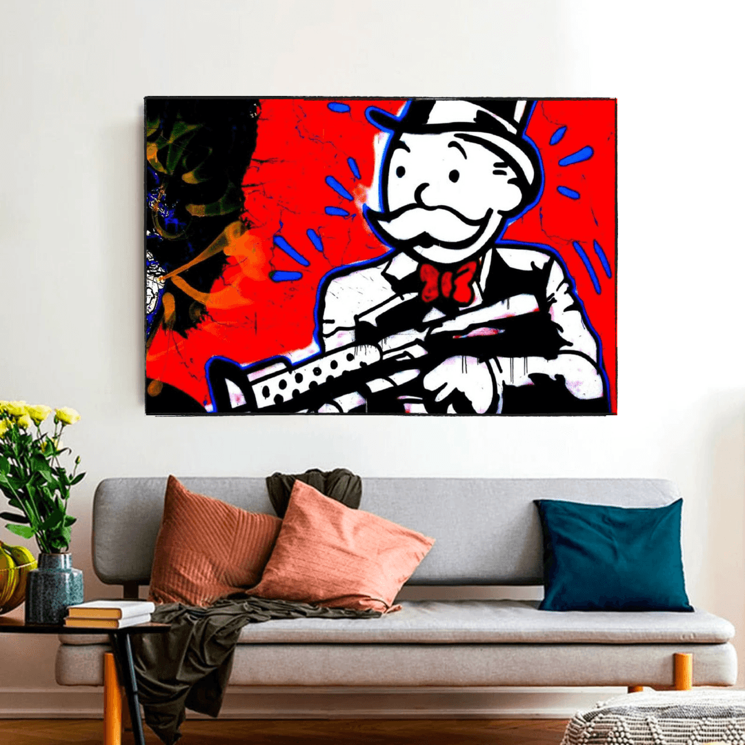 Alec Monopoly Money Man Gangster Scarface Canvas Wall Art - Pop Culture Home Decor for Living Room, Office & Man Cave