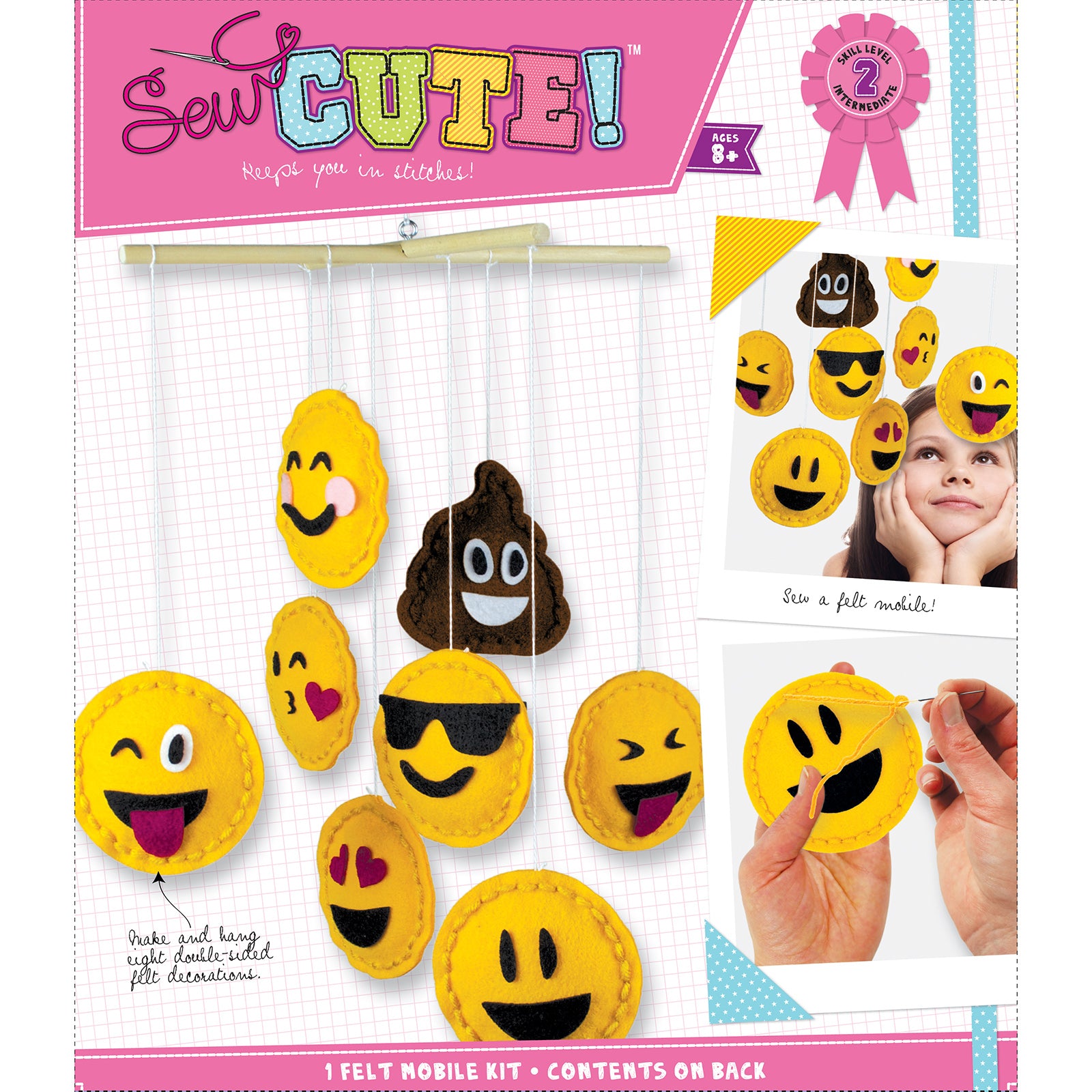 Emoji Mobile Sew Cute Felt Kit - DIY Craft Kit for Kids & Adults, 70% Off - Perfect for Birthday Gifts, Party Favors & Creative Sewing Projects