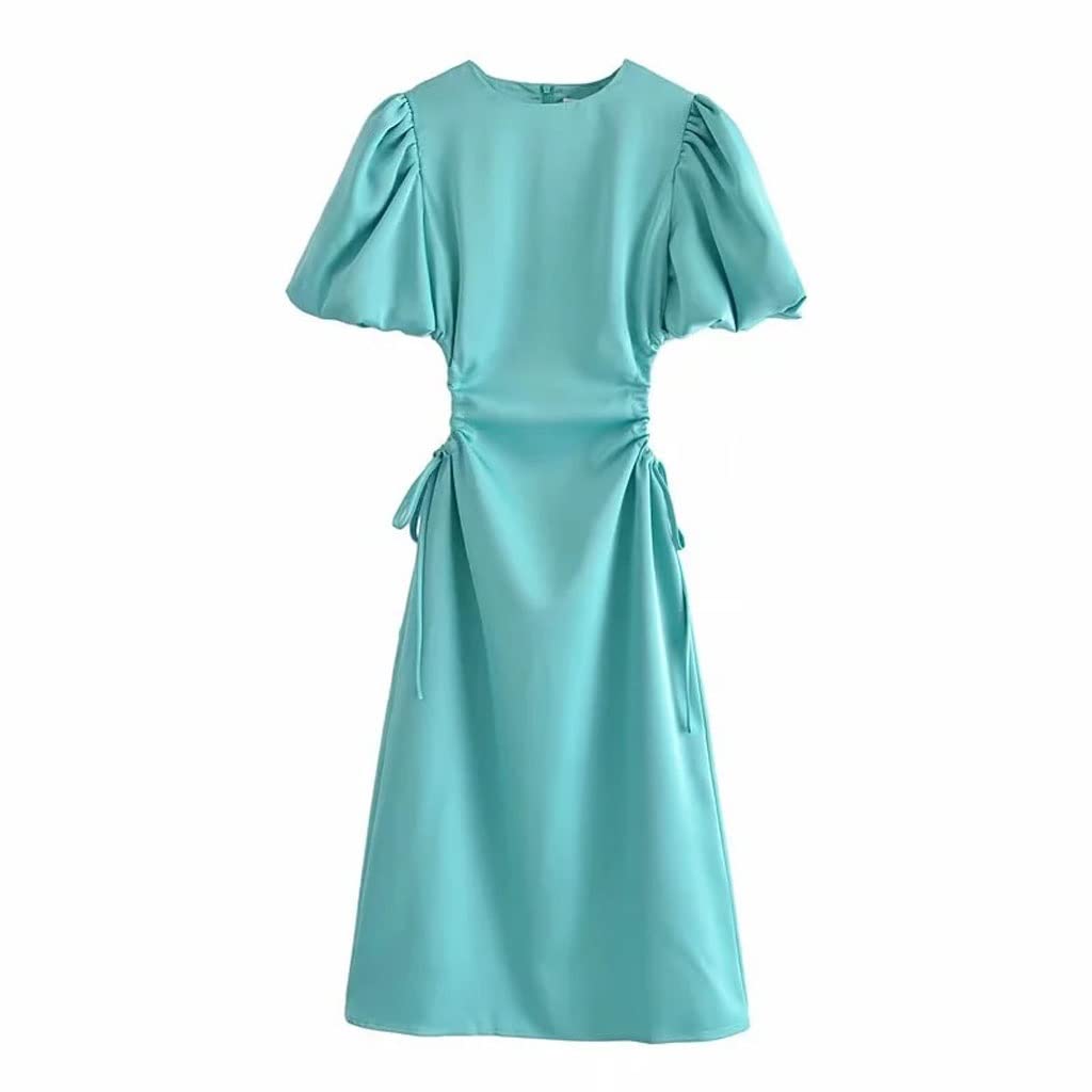 KLHHG Women's Lace Up Cutout Puff Sleeve Back Zip Dress - Elegant Party & Cocktail Attire for Weddings, Date Nights & Special Occasions (Color: A, Size: S)