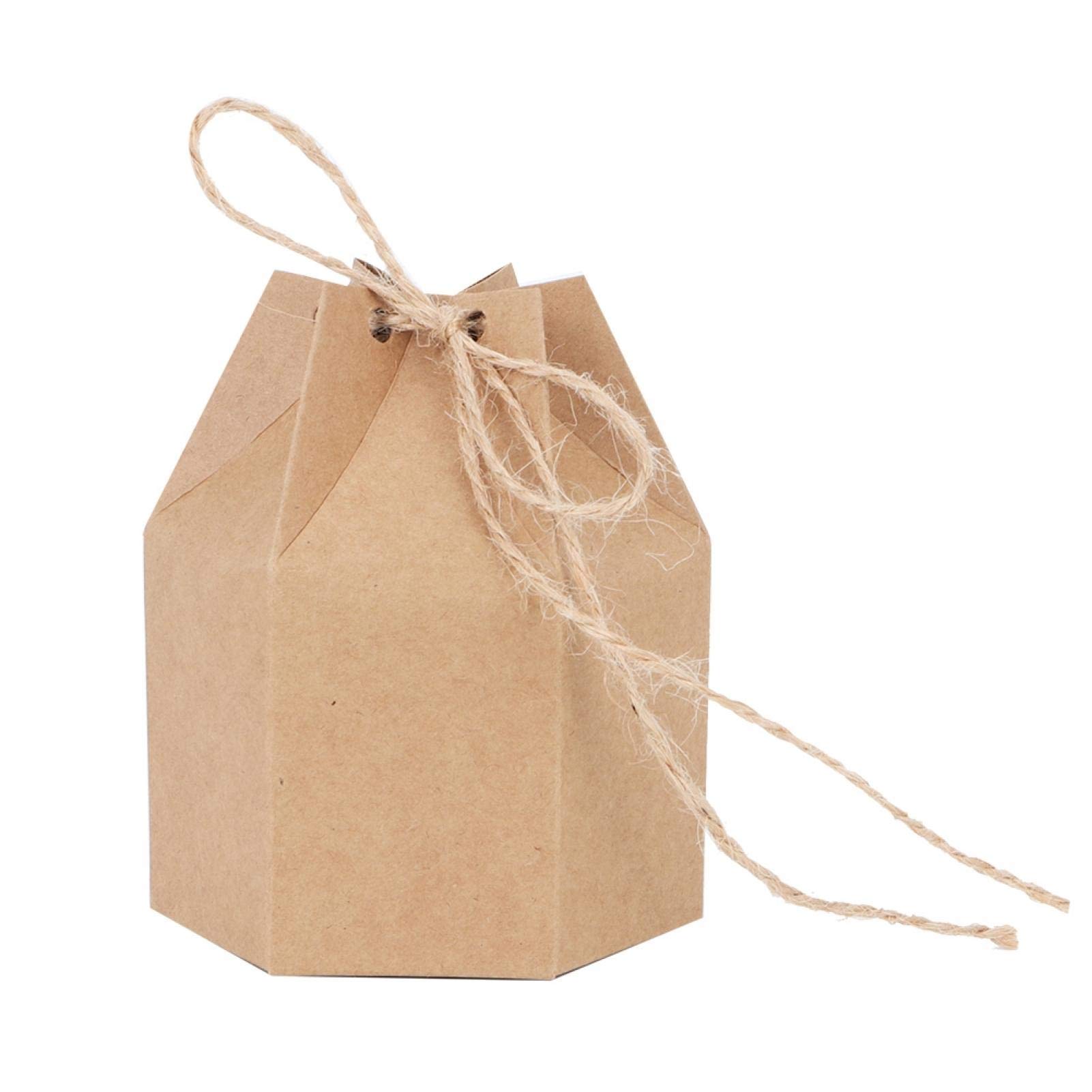 50Pcs DIY Kraft Paper Candy Boxes with Hemp Rope - Eco-Friendly Wedding, Baby Shower Party Favor Bags - Perfect for Candy, Chocolate & Small Gift Packaging