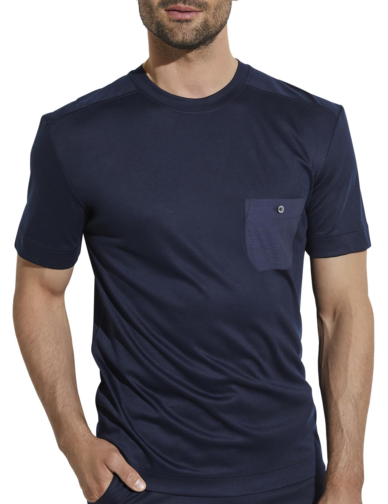 Zimmerli Men's -91 Modern Lounge Cotton Modal Blend T-Shirt - Soft Comfortable Casual Crew Neck Tee for Relaxing at Home, Travel & Everyday Wear - Midnight Blue, Size XL