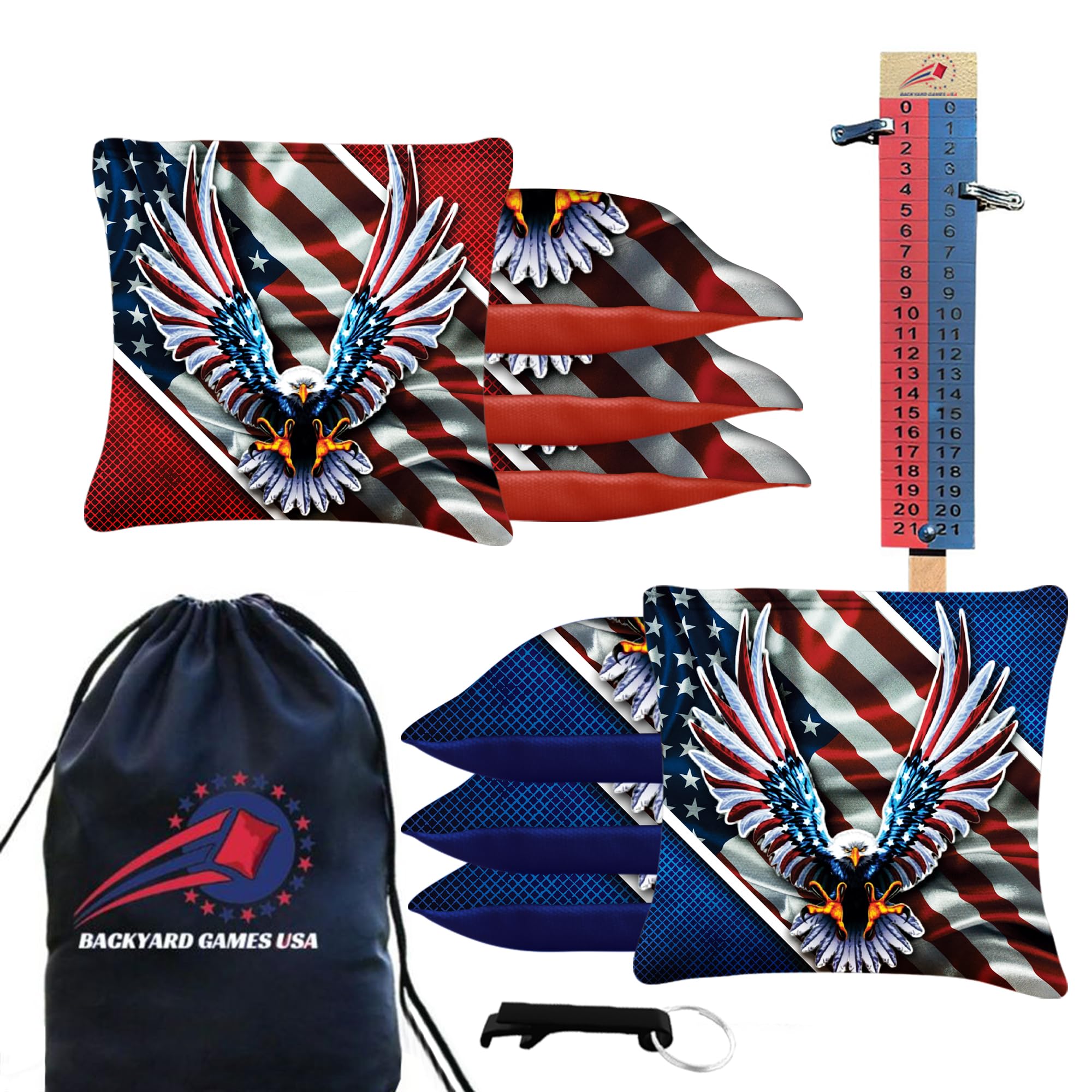 BackYardGamesUSA Pro Cornhole Bags Set of 8 - Tournament Regulation Bean Bags for Competitive Play | Premium Slick & Stick Design | Made in USA | Perfect for Backyard Parties, Tailgating & Outdoor Games