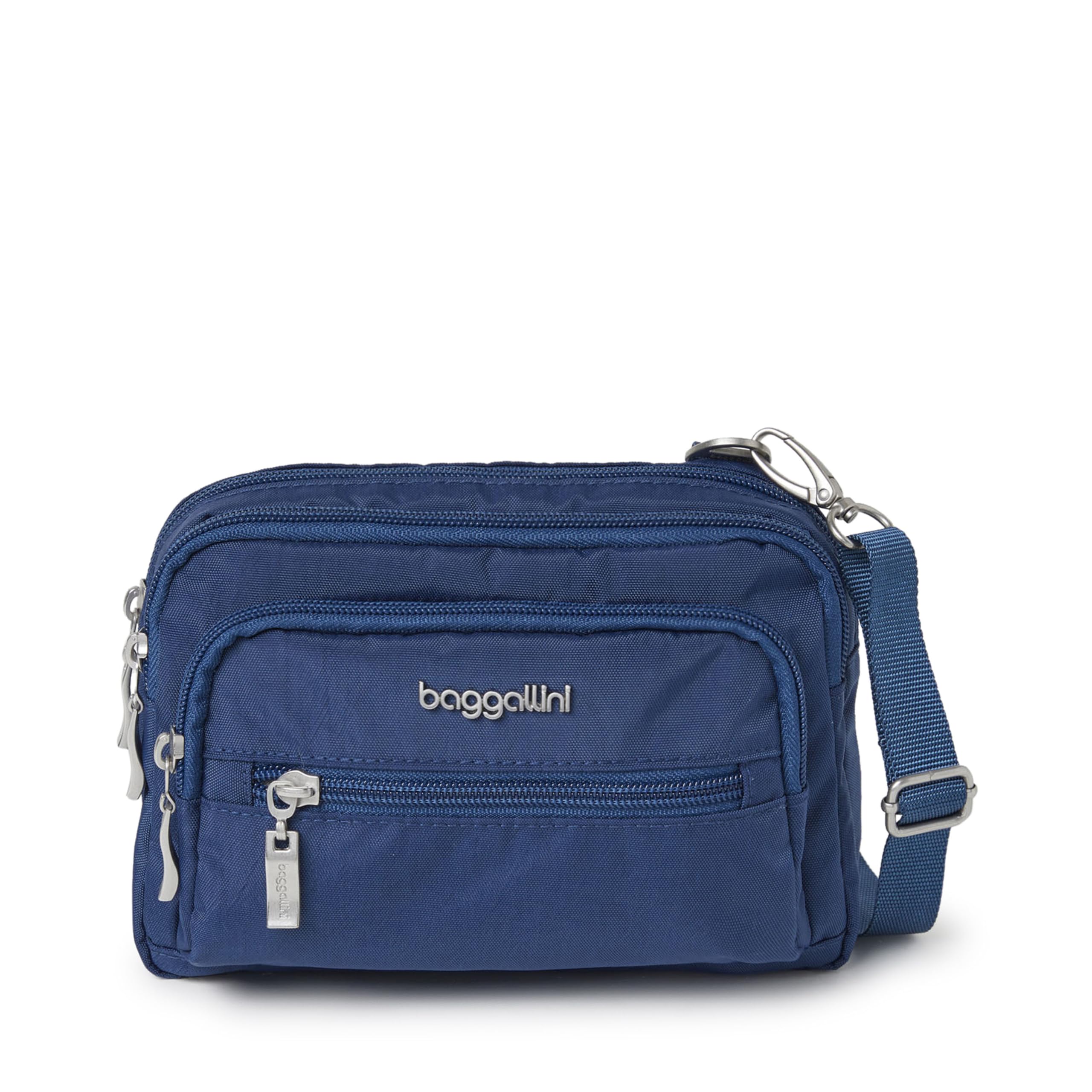 Baggallini Triple Zip Small Crossbody Bag for Women - 8x6 Inch Lightweight Water-Resistant Convertible Fanny Pack Belt Bag - Perfect for Travel, Gym & Everyday Use