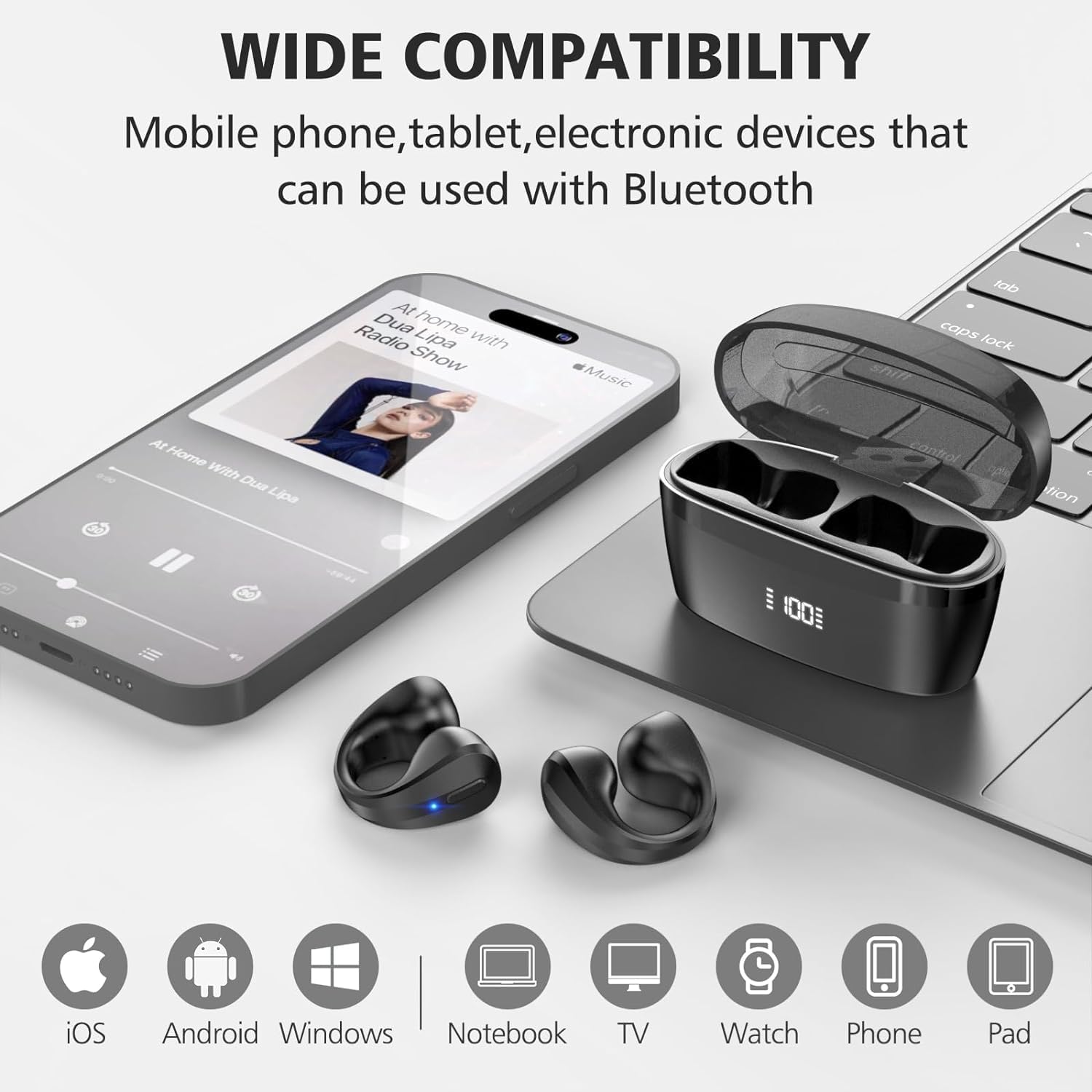 S600 Open Ear Clip Bluetooth Headphones - Wireless Sports Headset for Running, Cycling & Gym - Comfortable Secure Fit - Sweatproof & Lightweight (Black) - Perfect for Outdoor Activities & Workouts