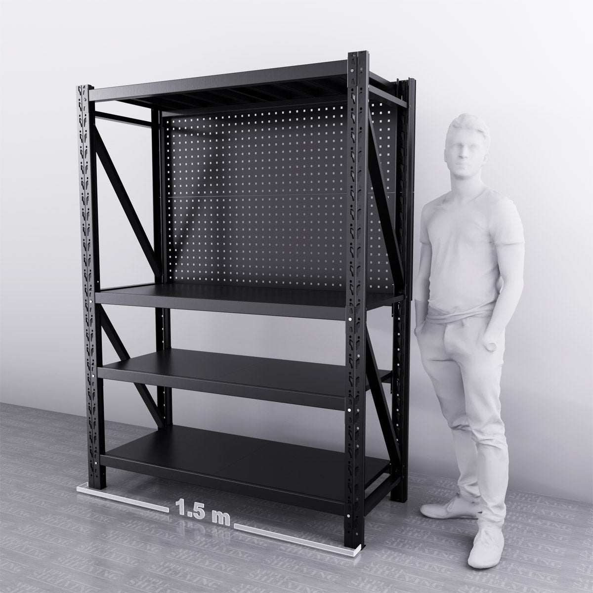 1.5m Wide 2-Shelf Workbench with Pegboard - Heavy Duty Garage Workbench for DIY Projects & Home Workshop Organization