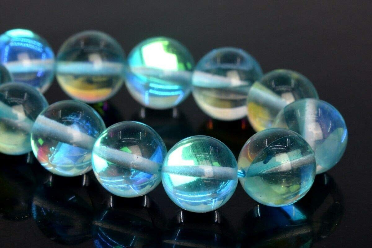 KapOD 8MM Aqua Blue Mystic Aura Quartz AAA Grade Round Loose Beads - 7.5 Inch Strand for Jewelry Making, DIY Crafts, and Healing Crystal Bracelets